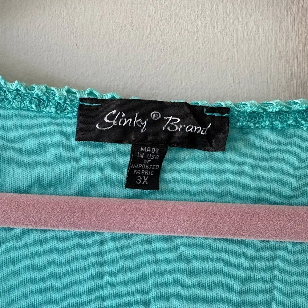 Slinky Brand Turquoise Mesh Short Sleeve Tunic Dress - Picture 2 of 3